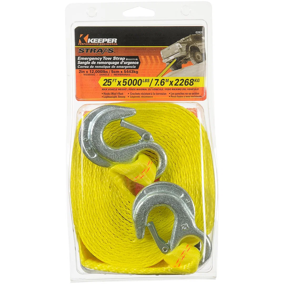 02825 – HAMPTON PROD Tow Strap, 25 Feet Length X 2 Inch Width Rated To 5000 Pound Yellow With Spring Latch